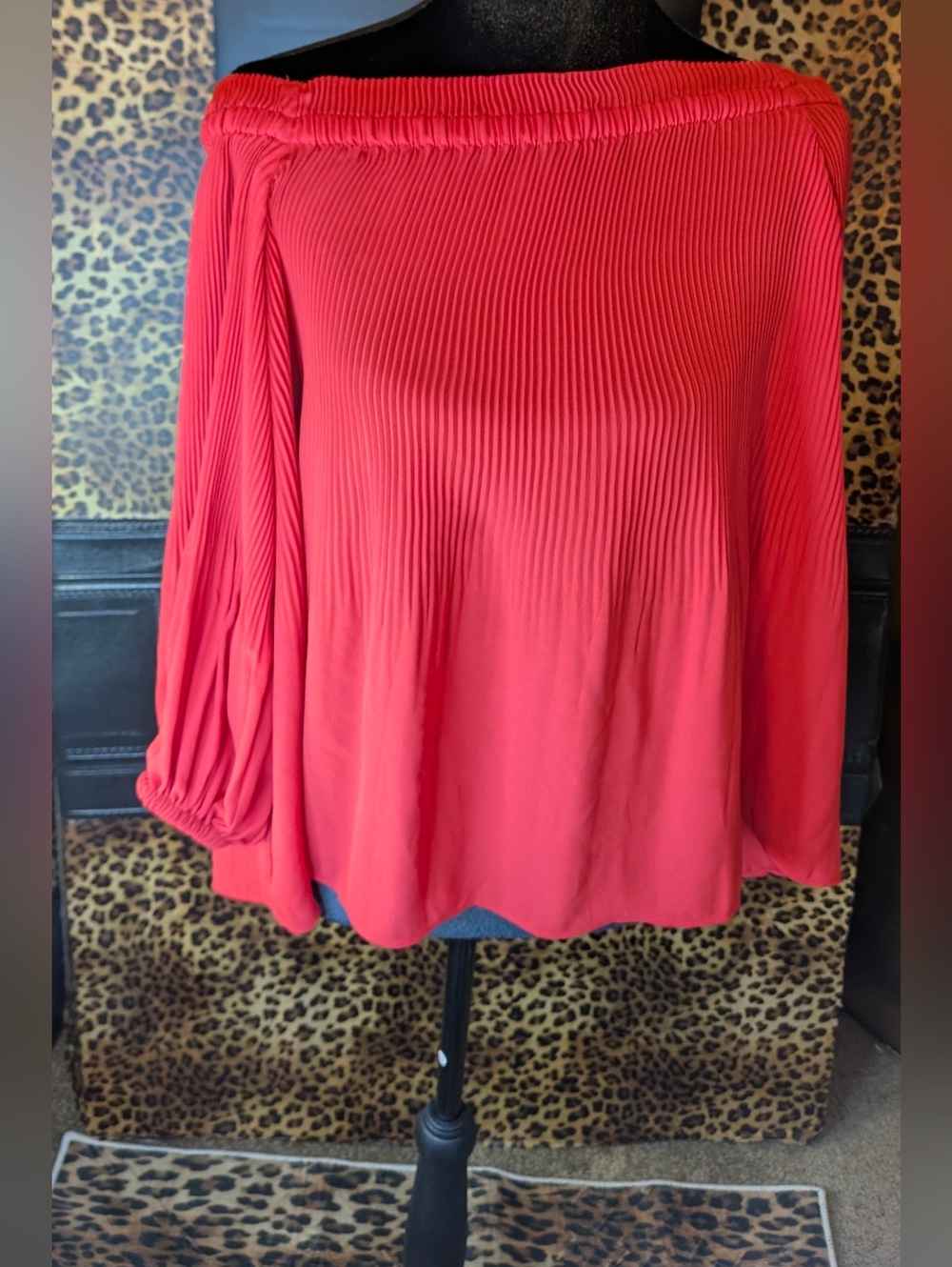 LOFT Red Pleated Off-Shoulder Blouse XXS